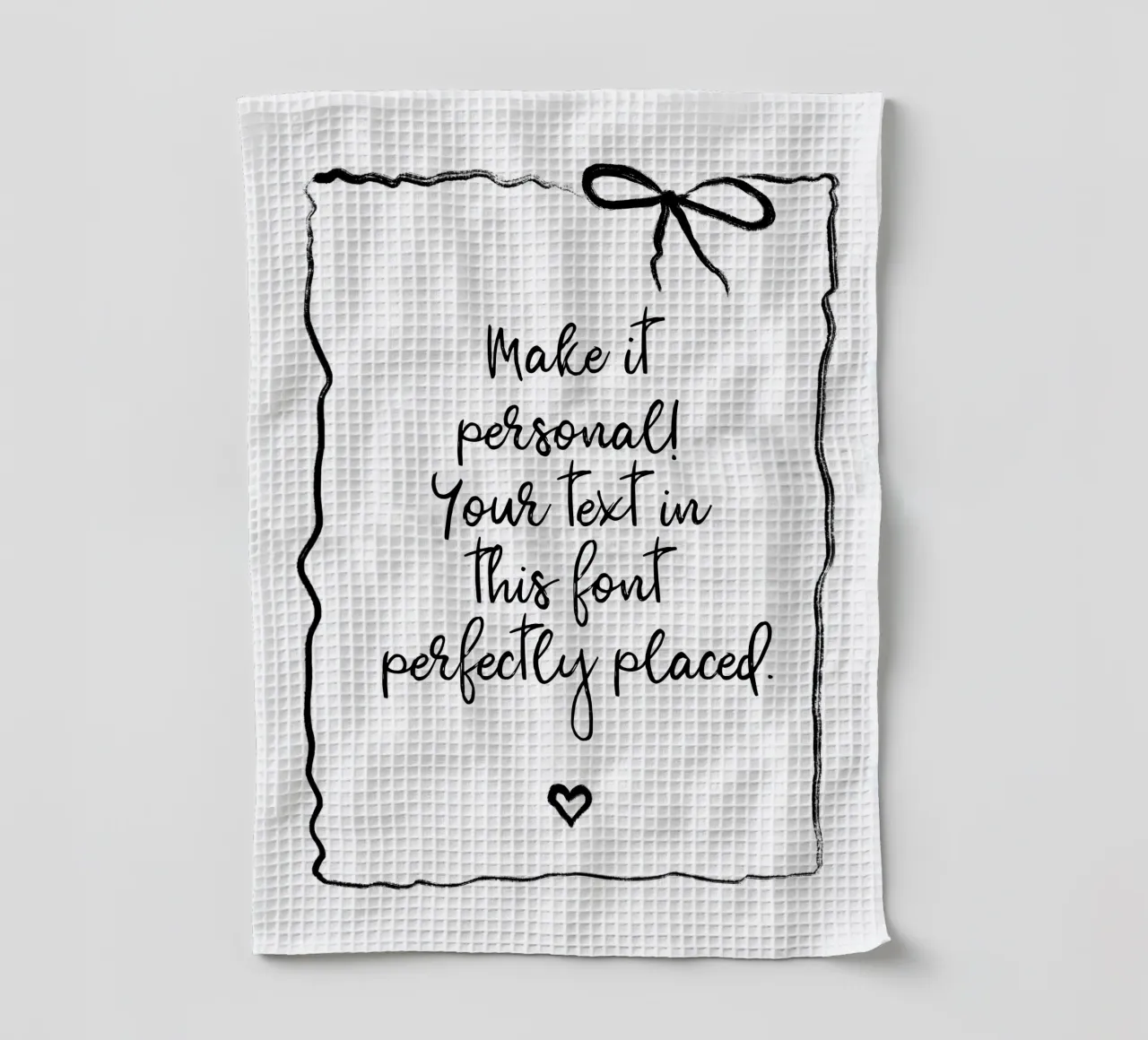 Custom text - black and white - with frame, bow and heart Geschirrtuch von Petra Lang - Floral Art