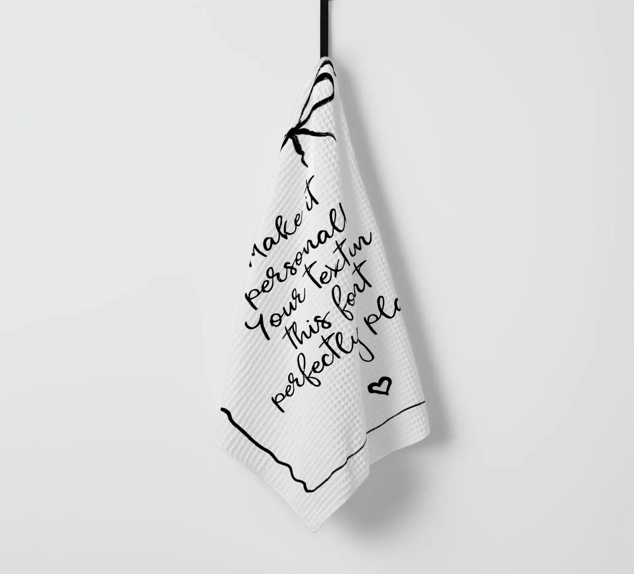 Custom text - black and white - with frame, bow and heart canovaccio da cucina da Petra Lang - Floral Art