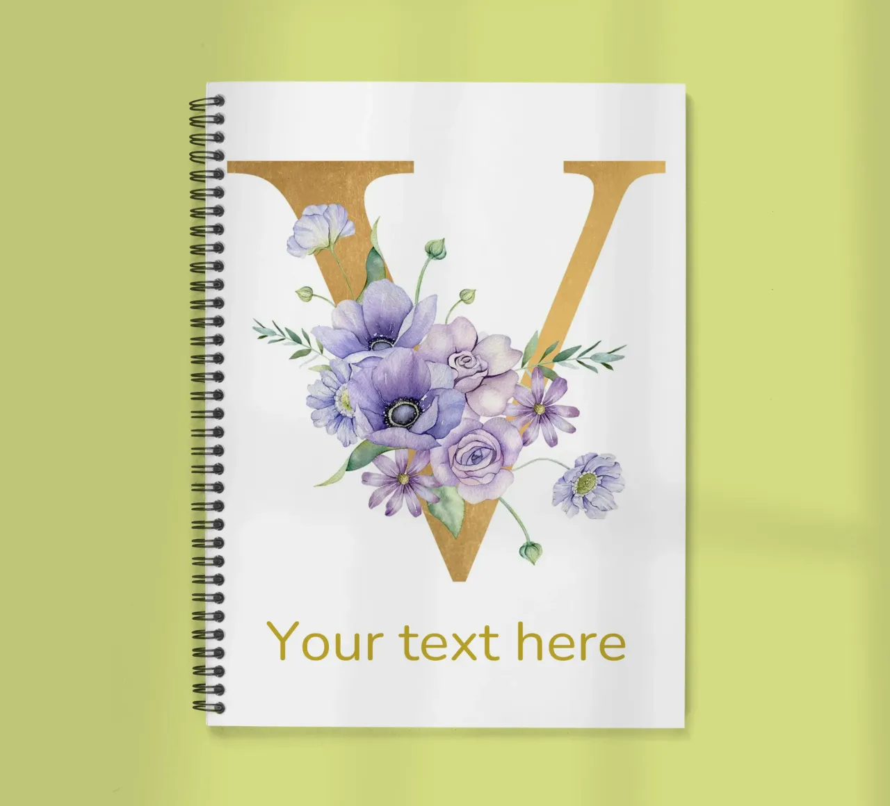 Letter V, Personalized Name Print, Personalized initial spiral notebook by The Custom Letter
