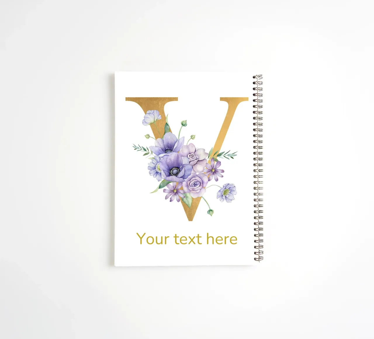 Letter V, Personalized Name Print, Personalized initial spiral notebook by The Custom Letter