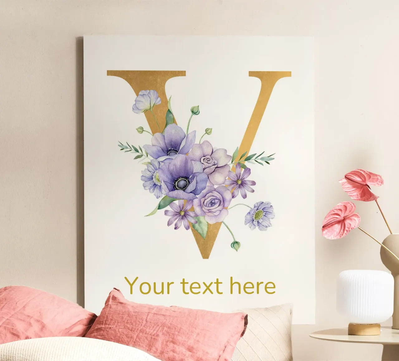 Letter V, Personalized Name Print, Personalized initial canvas by The Custom Letter