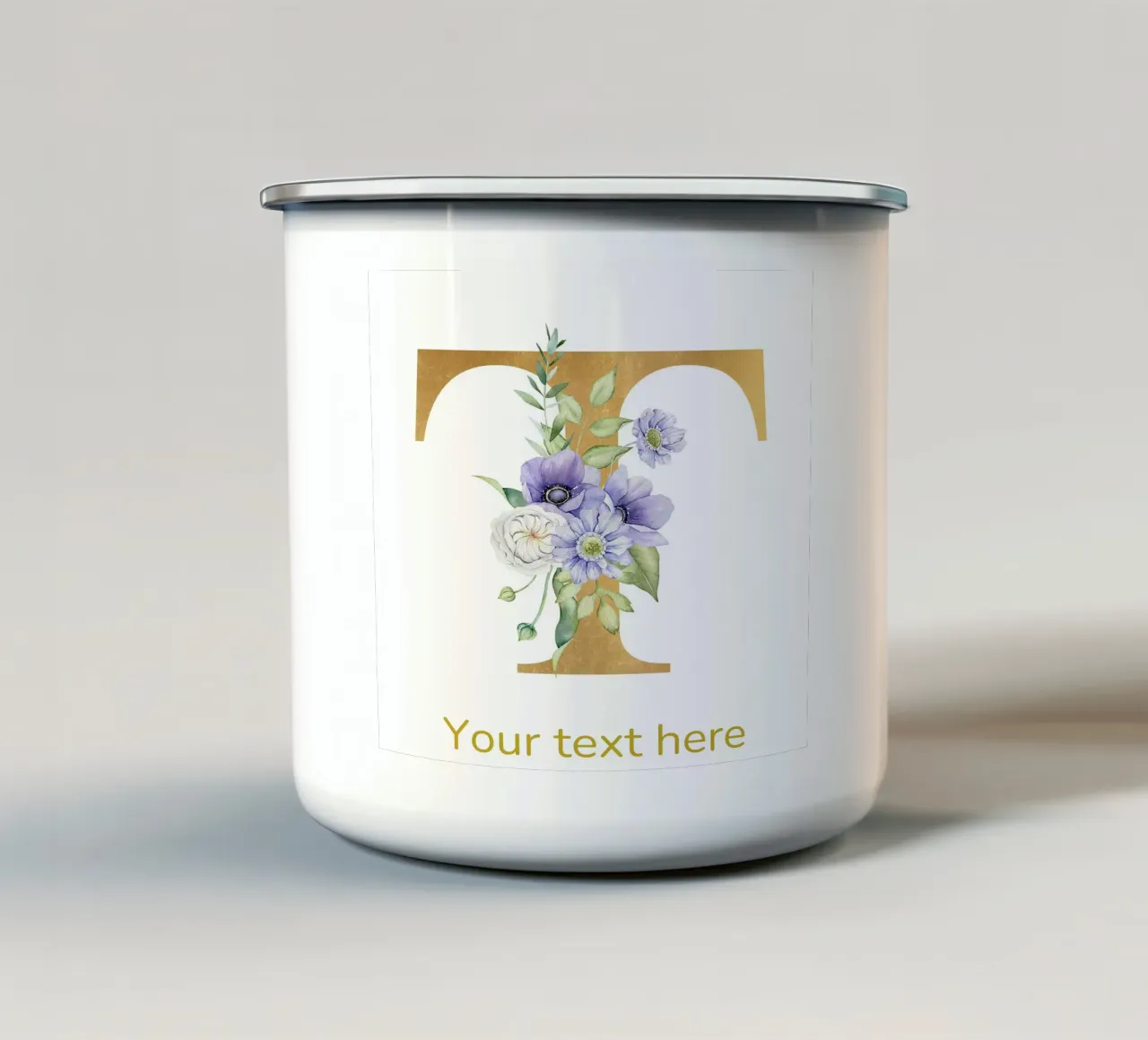 Letter T, Personalized Name Print, Personalized initial enamel mug by The Custom Letter