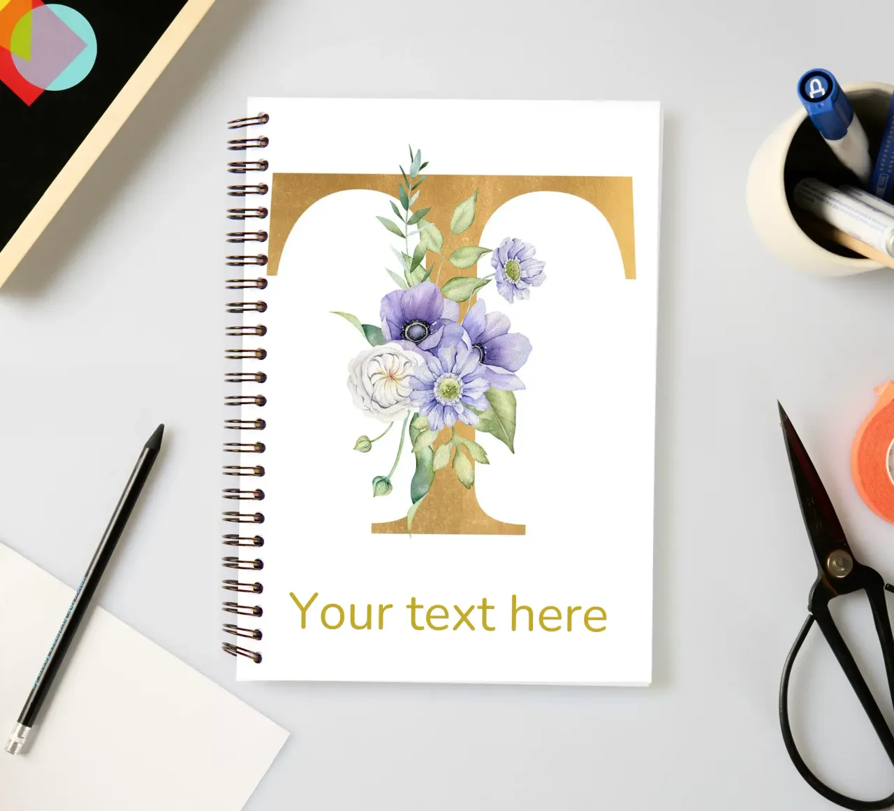 Letter T, Personalized Name Print, Personalized initial spiral notebook by The Custom Letter