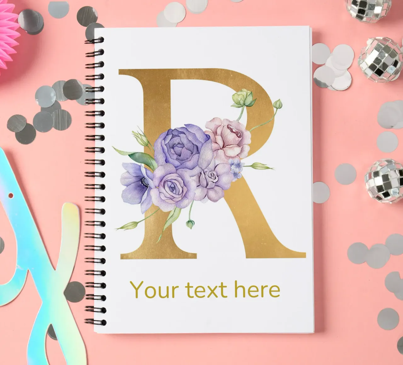 Letter R, Personalized Name Print, Personalized initial spiral notebook by The Custom Letter