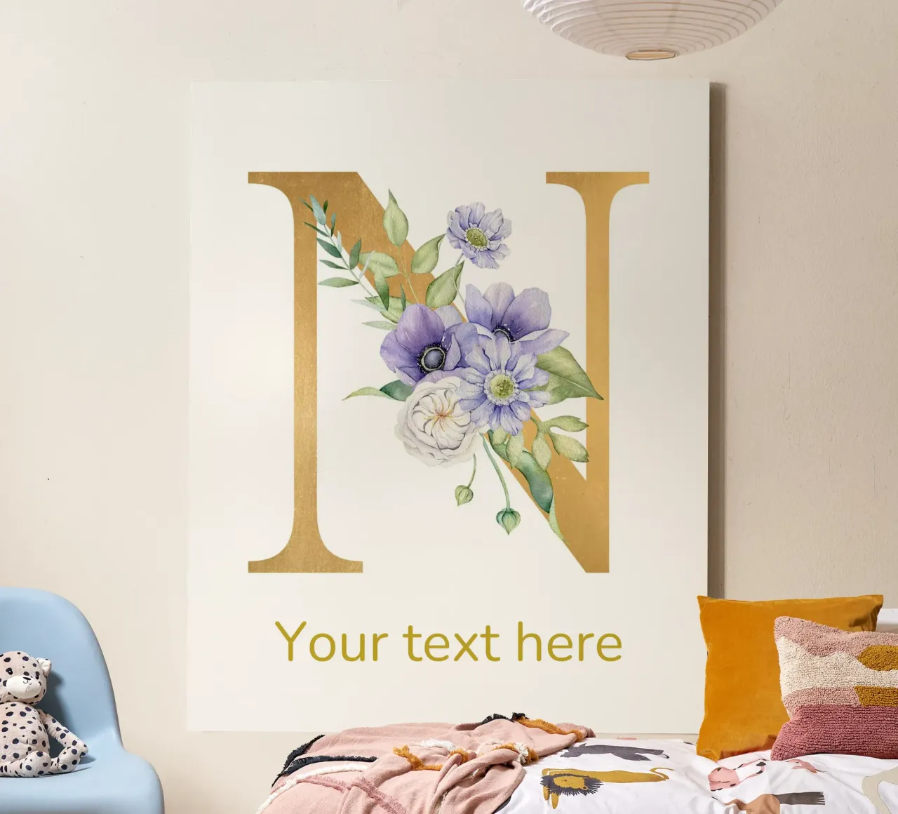 Letter N, Personalized Name Print, Personalized initial canvas by The Custom Letter