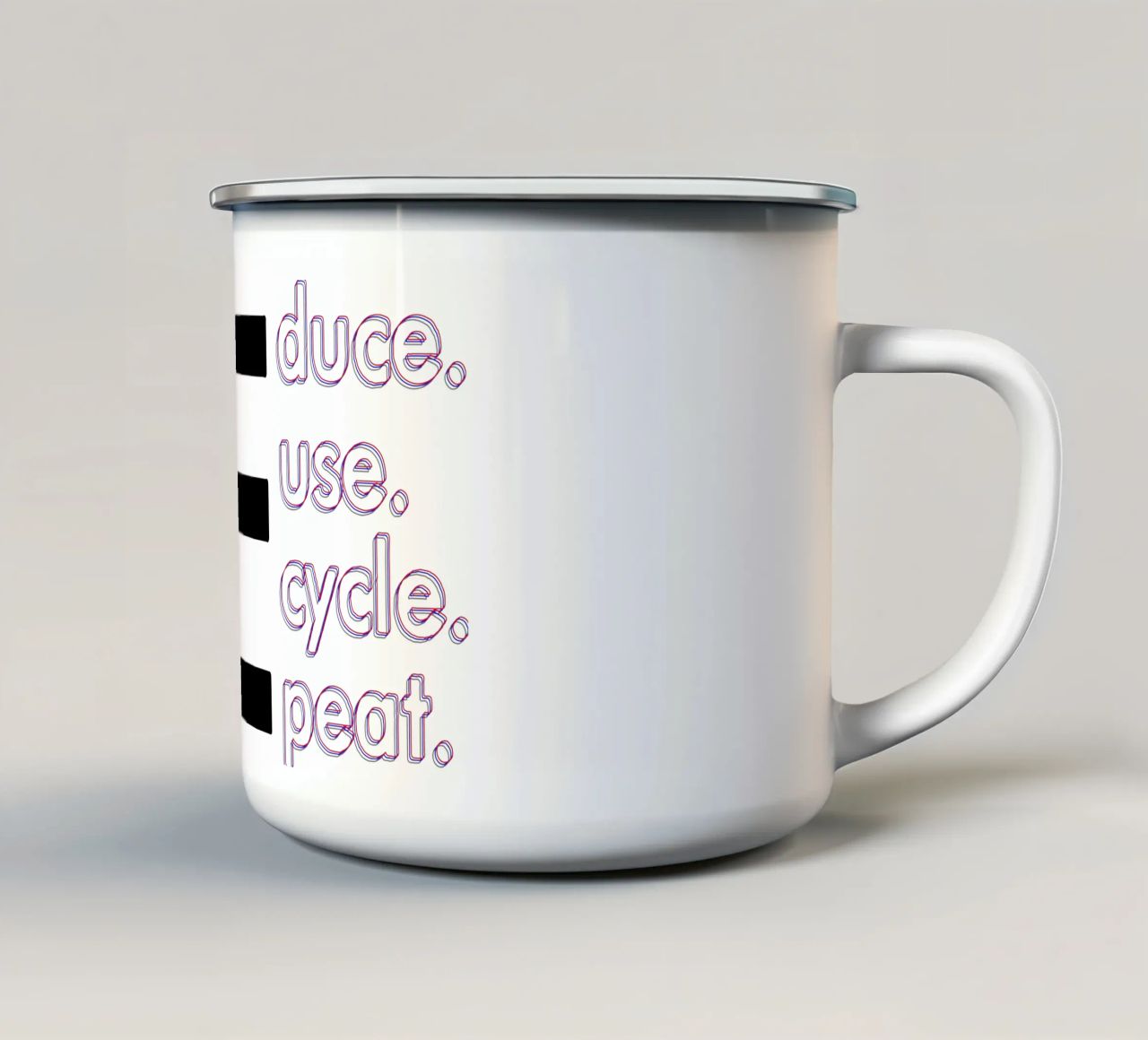 Reduce Reuse Recycle Repeat enamel mug by Gunawan Rb