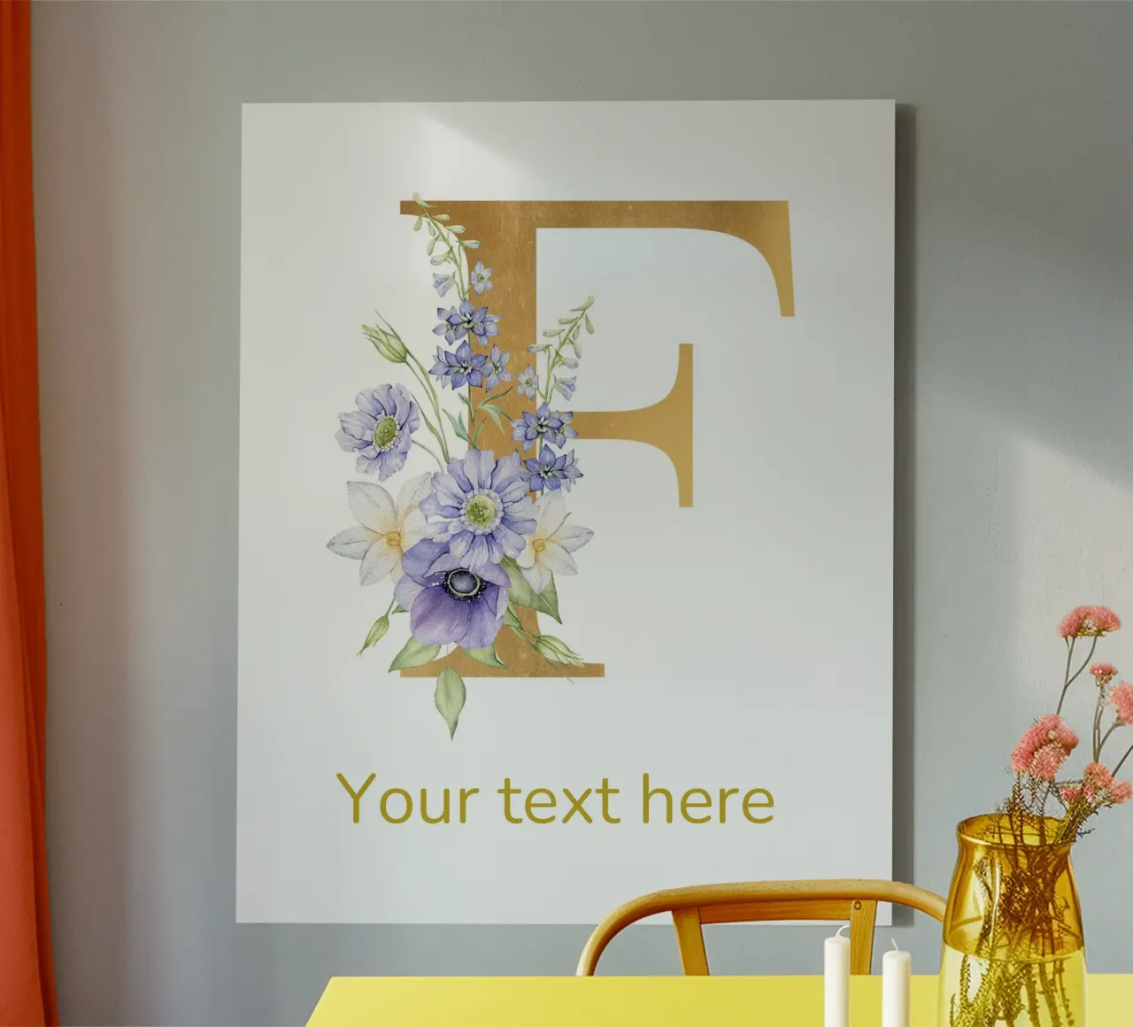 Letter F, Personalized Name Print, Personalized initial canvas by The Custom Letter