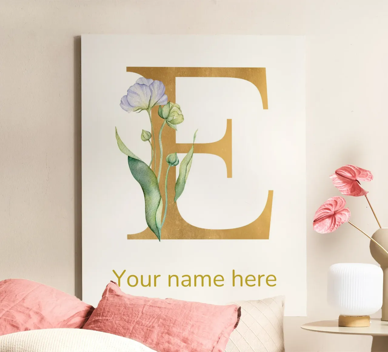 Letter E, Personalized Name Print, Personalized initial canvas by The Custom Letter