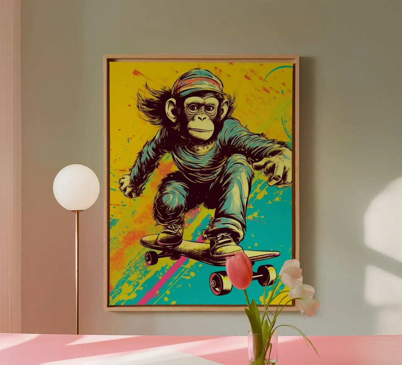 Skater Chimp tela con Cornice a cassetta da Artsy Bessy