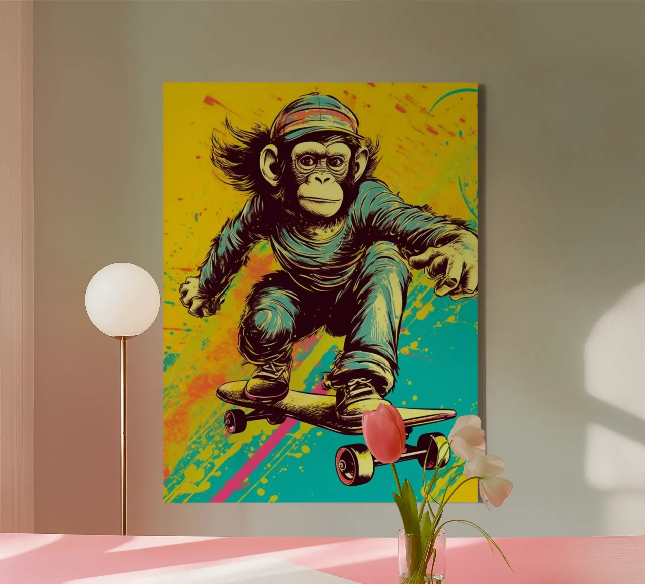 Skater Chimp tela con Cornice a cassetta da Artsy Bessy