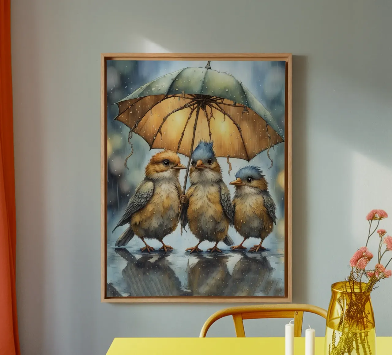 De drie met de paraplu. canvas met Baklijst van 🎁 ARTVI-SHOP