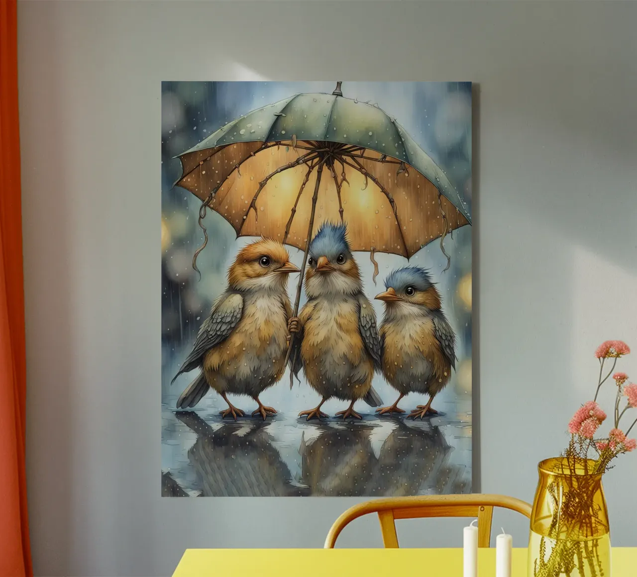 De drie met de paraplu. canvas met Baklijst van 🎁 ARTVI-SHOP