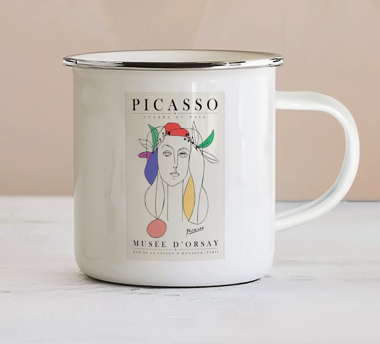donna con corona di fiori pablo picasso tazza in smalto da walker shop