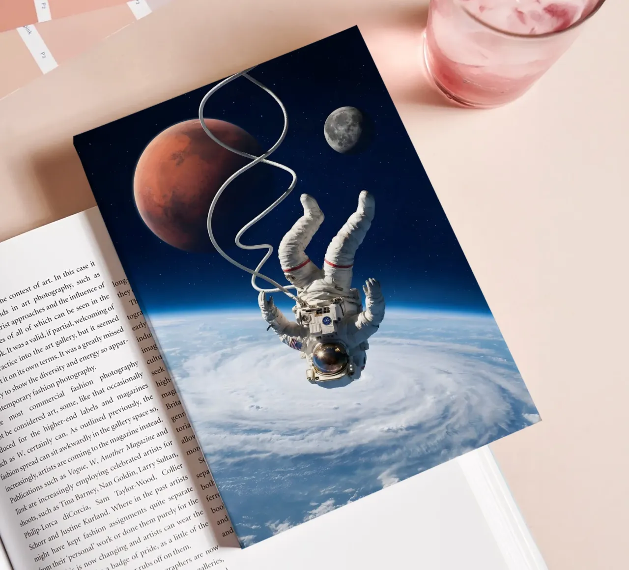 Floating Astronaut Above Earth with Mars and Moon notebook by Cosmic Reverie Studio