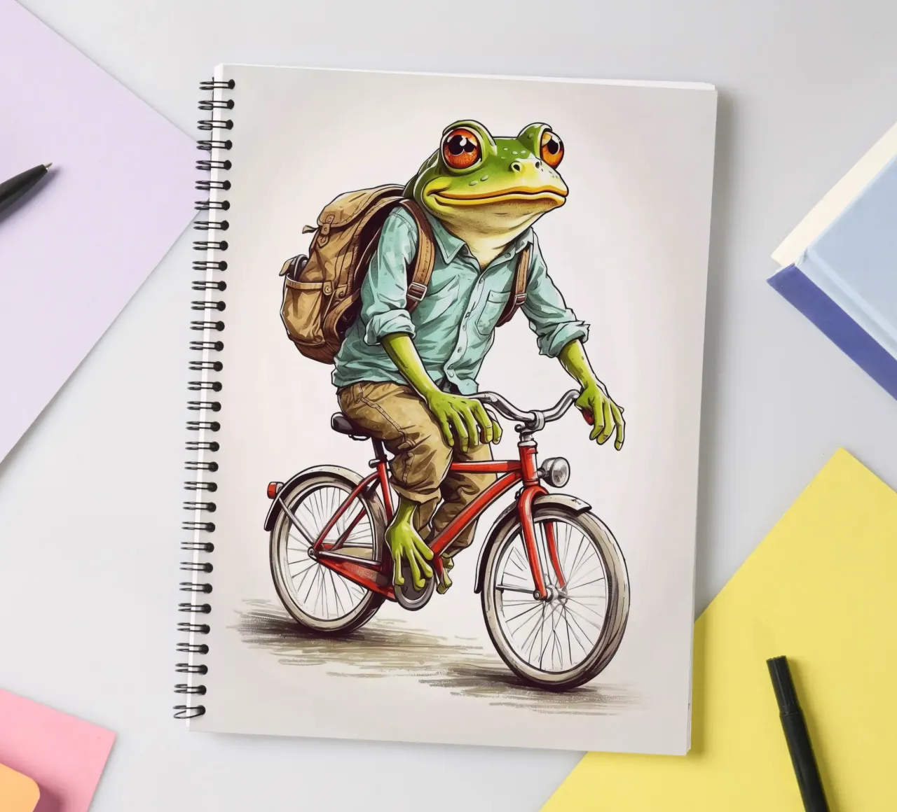 A frog on a bicycle spiral notebook by 🎁 ARTVI-SHOP