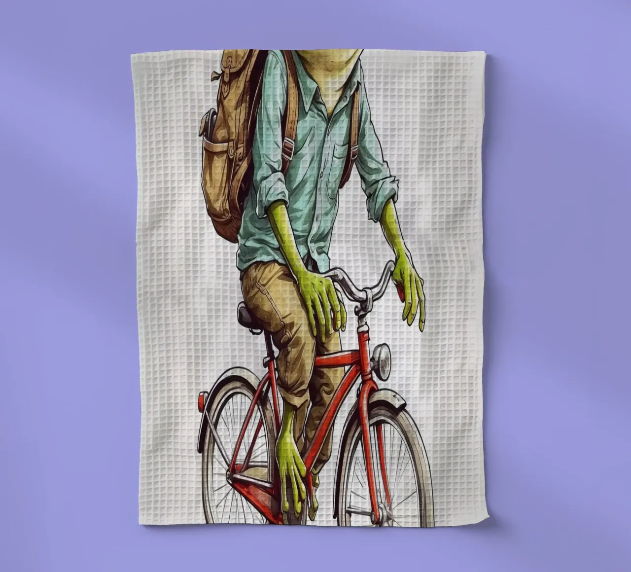 A frog on a bicycle tea towel by 🎁 ARTVI-SHOP