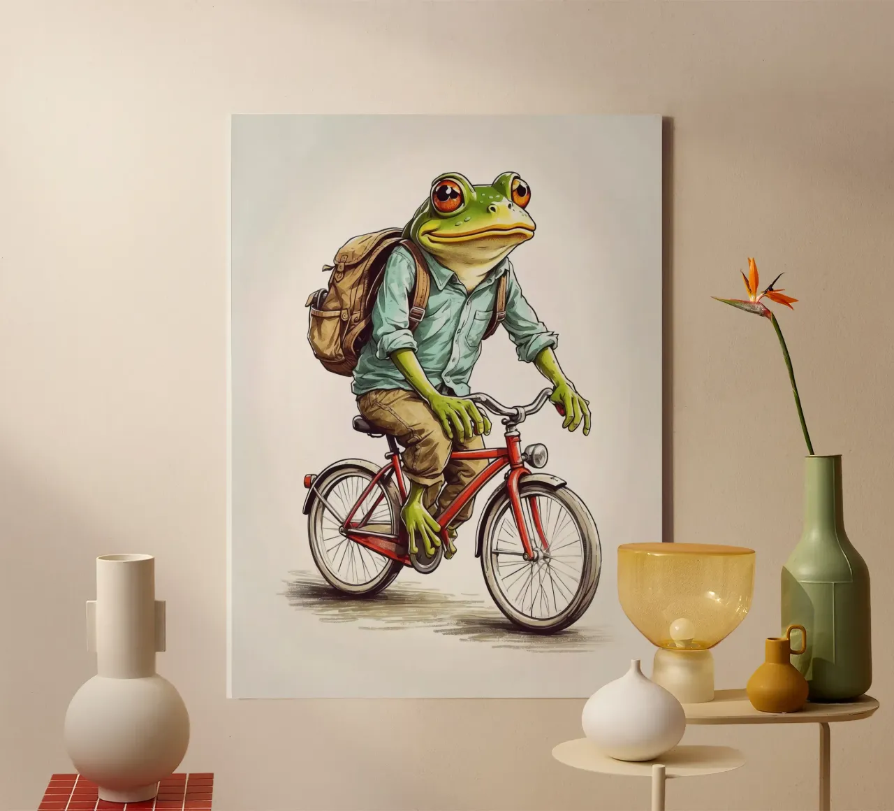 A frog on a bicycle canvas by 🎁 ARTVI-SHOP