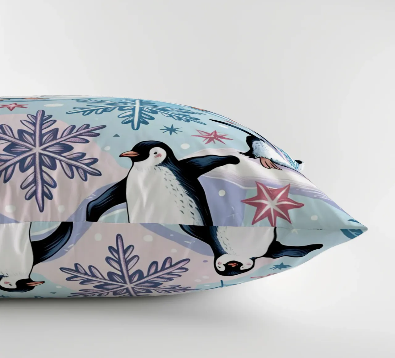 Simpatici pinguini e fiocchi di neve in un ambiente invernale cuscino da kidz&family