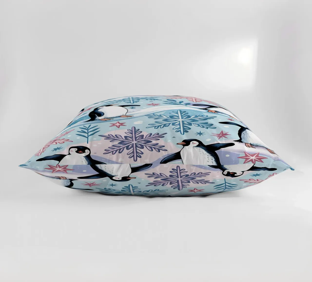 Simpatici pinguini e fiocchi di neve in un ambiente invernale cuscino da kidz&family