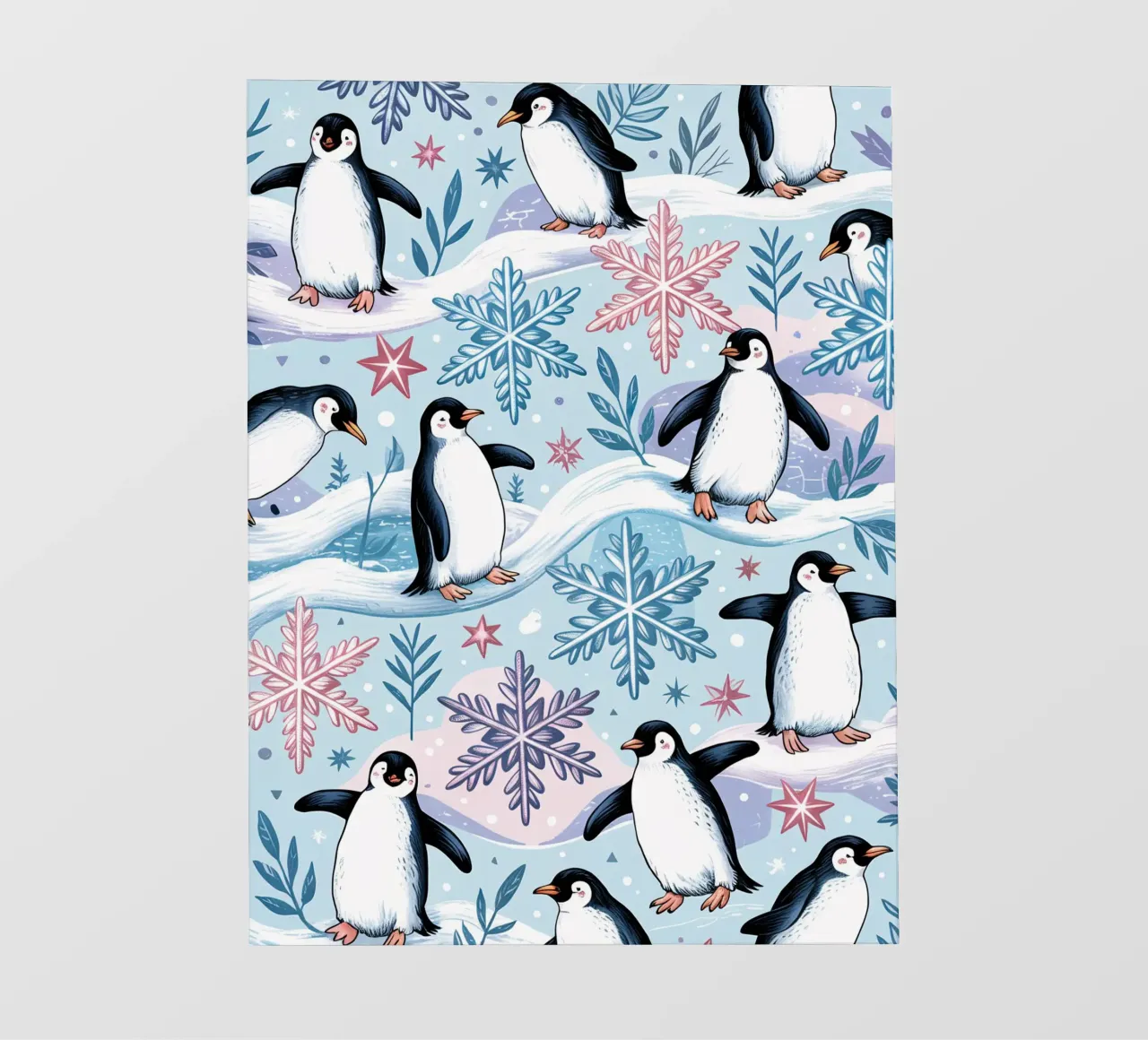 Simpatici pinguini e fiocchi di neve in un ambiente invernale telo in pvc da kidz&family