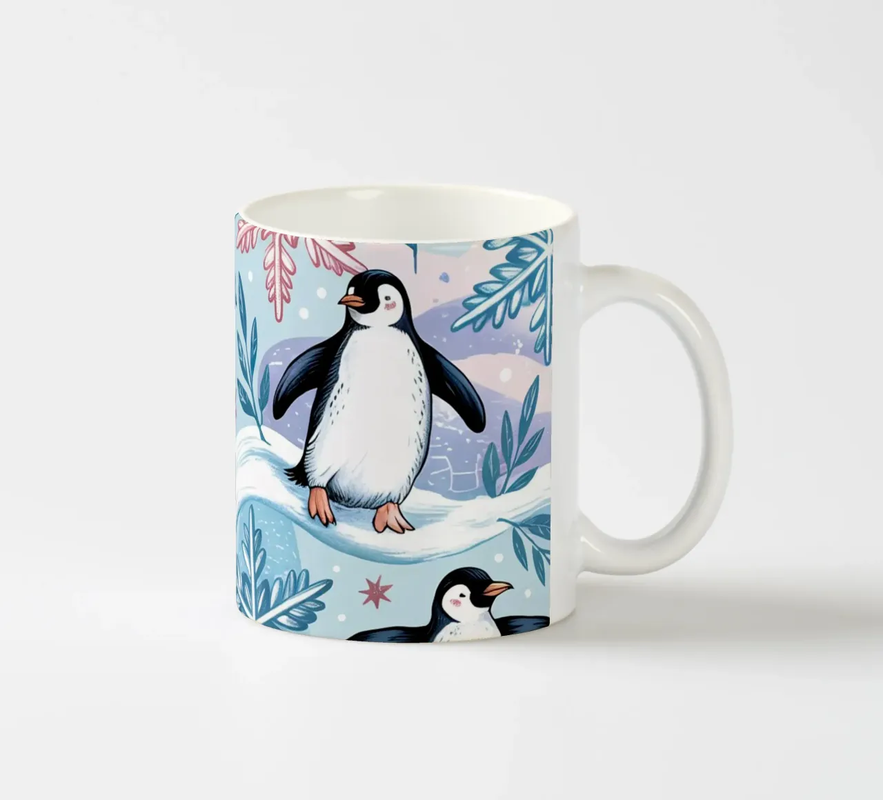 Simpatici pinguini e fiocchi di neve in un ambiente invernale tazza in ceramica da kidz&family