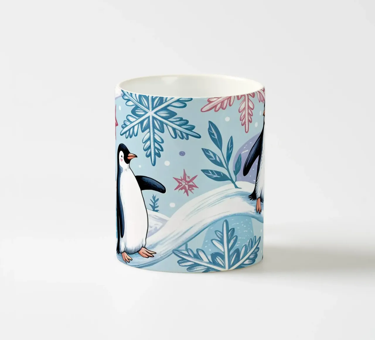 Simpatici pinguini e fiocchi di neve in un ambiente invernale tazza in ceramica da kidz&family