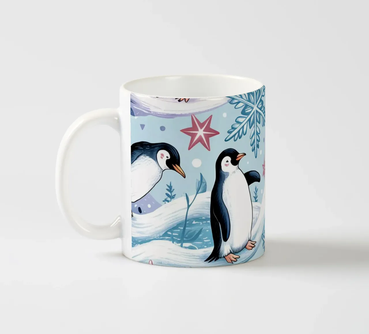 Simpatici pinguini e fiocchi di neve in un ambiente invernale tazza in ceramica da kidz&family