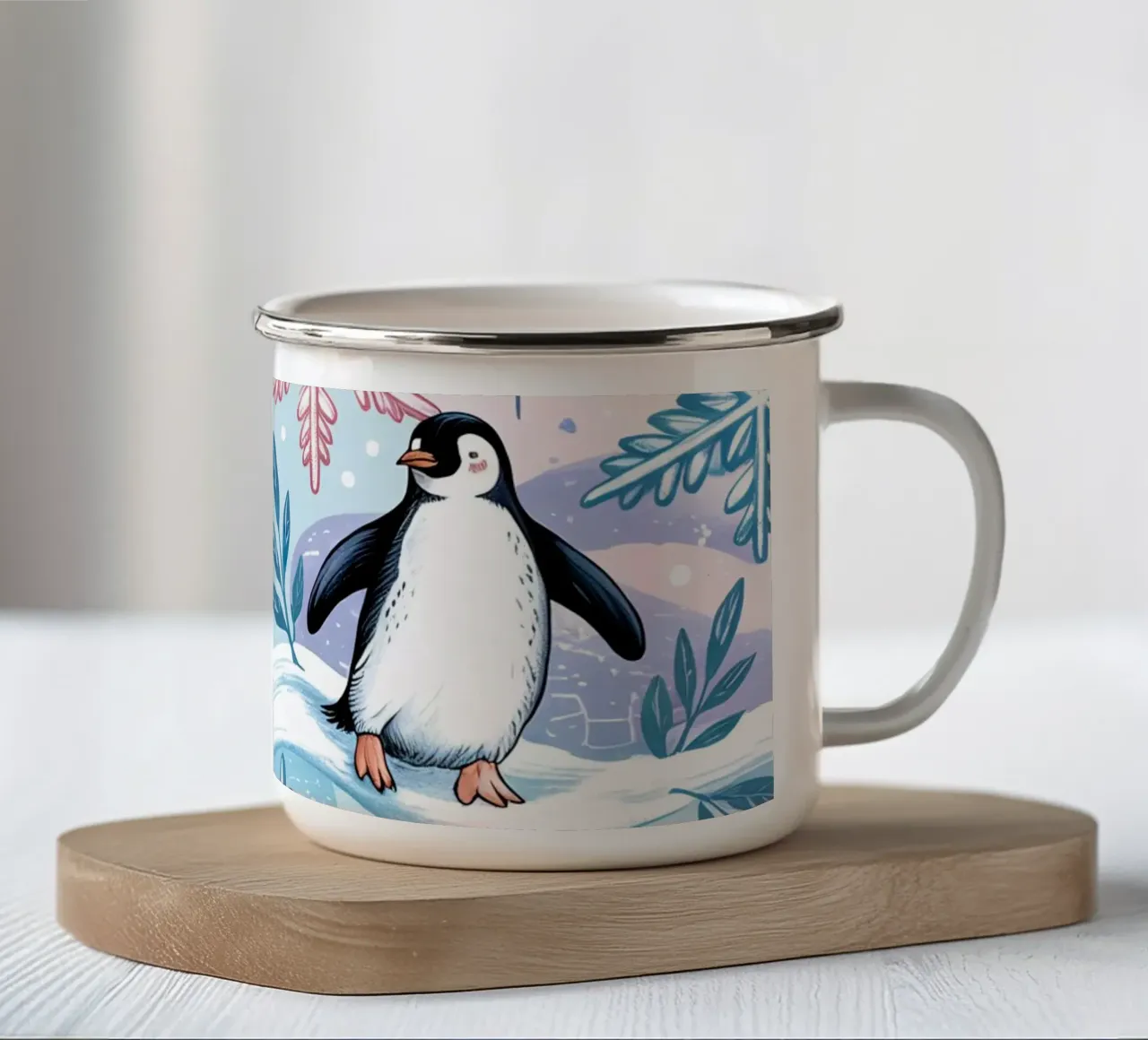 Simpatici pinguini e fiocchi di neve in un ambiente invernale tazza in smalto da kidz&family