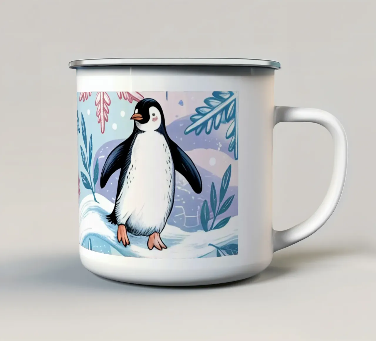 Simpatici pinguini e fiocchi di neve in un ambiente invernale tazza in smalto da kidz&family