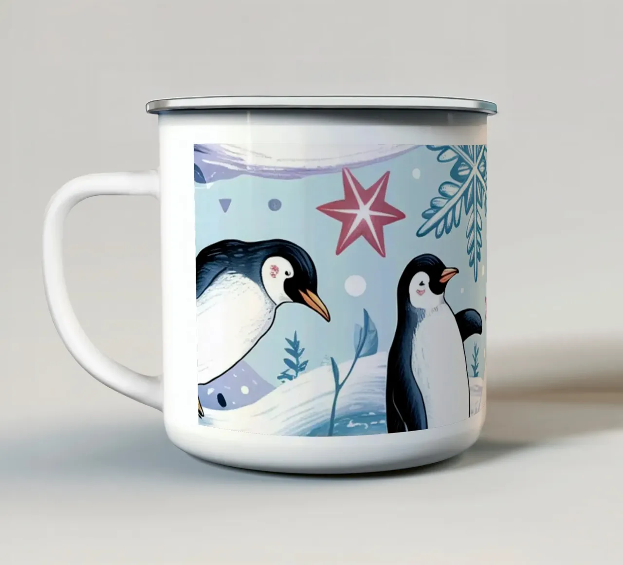 Simpatici pinguini e fiocchi di neve in un ambiente invernale tazza in smalto da kidz&family
