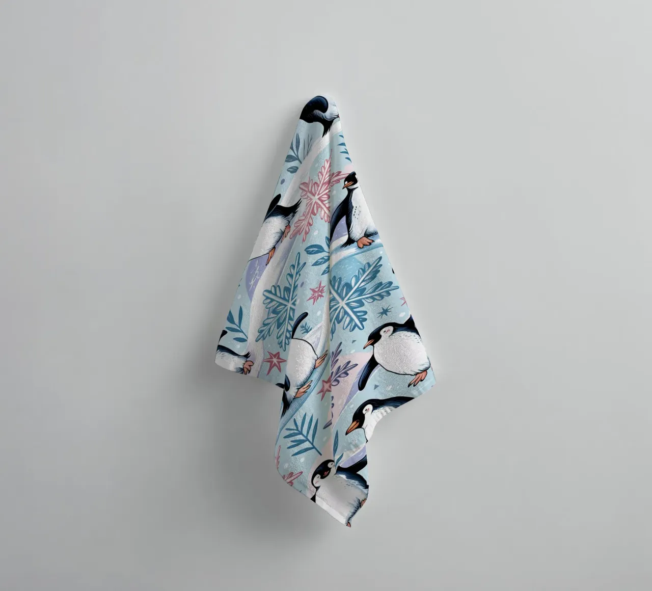 Simpatici pinguini e fiocchi di neve in un ambiente invernale asciugamano da bagno da kidz&family