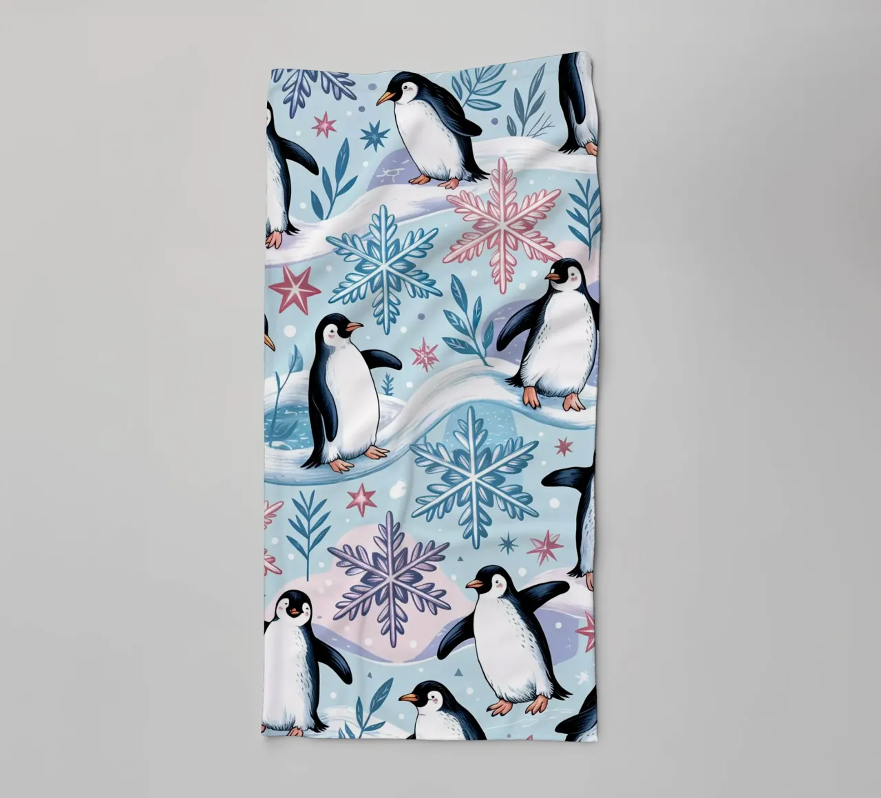 Simpatici pinguini e fiocchi di neve in un ambiente invernale asciugamano da bagno da kidz&family