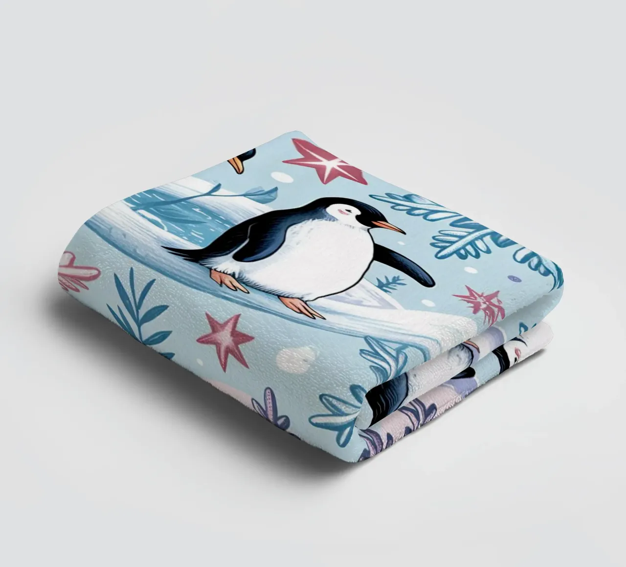 Simpatici pinguini e fiocchi di neve in un ambiente invernale asciugamano da bagno da kidz&family