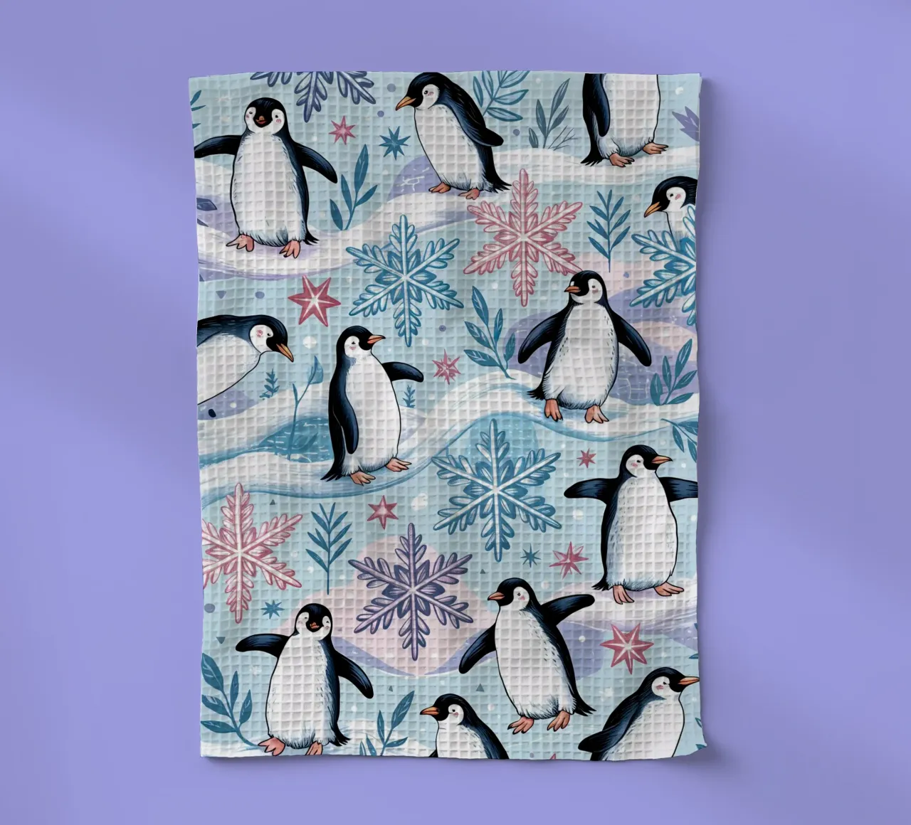 Simpatici pinguini e fiocchi di neve in un ambiente invernale canovaccio da cucina da kidz&family