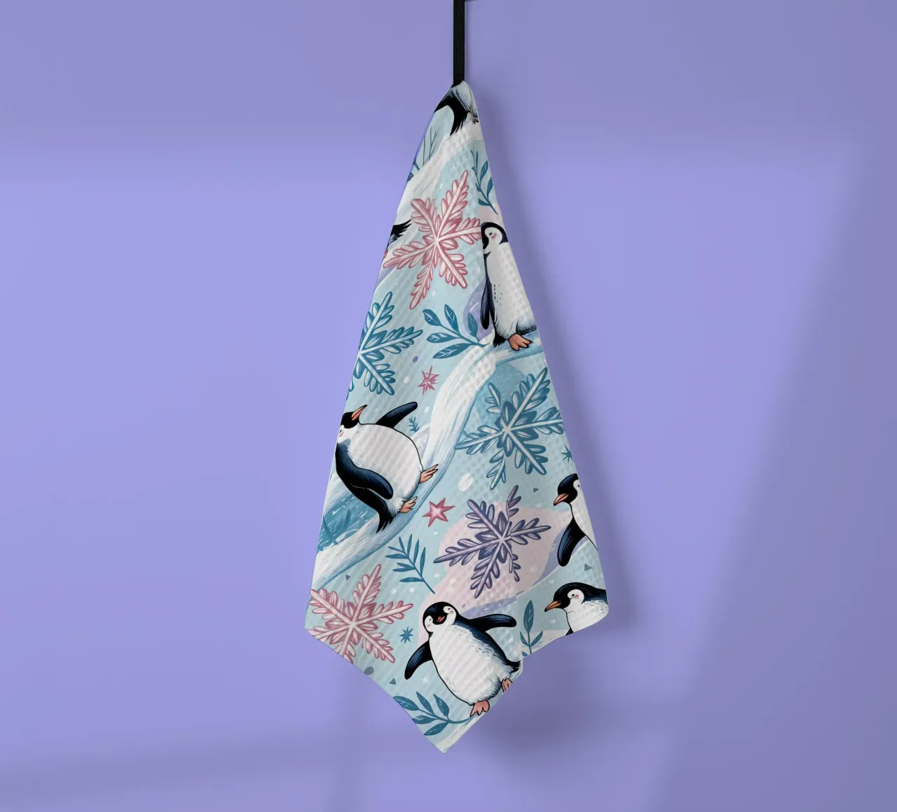 Simpatici pinguini e fiocchi di neve in un ambiente invernale canovaccio da cucina da kidz&family