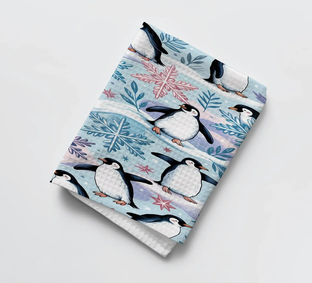 Simpatici pinguini e fiocchi di neve in un ambiente invernale canovaccio da cucina da kidz&family