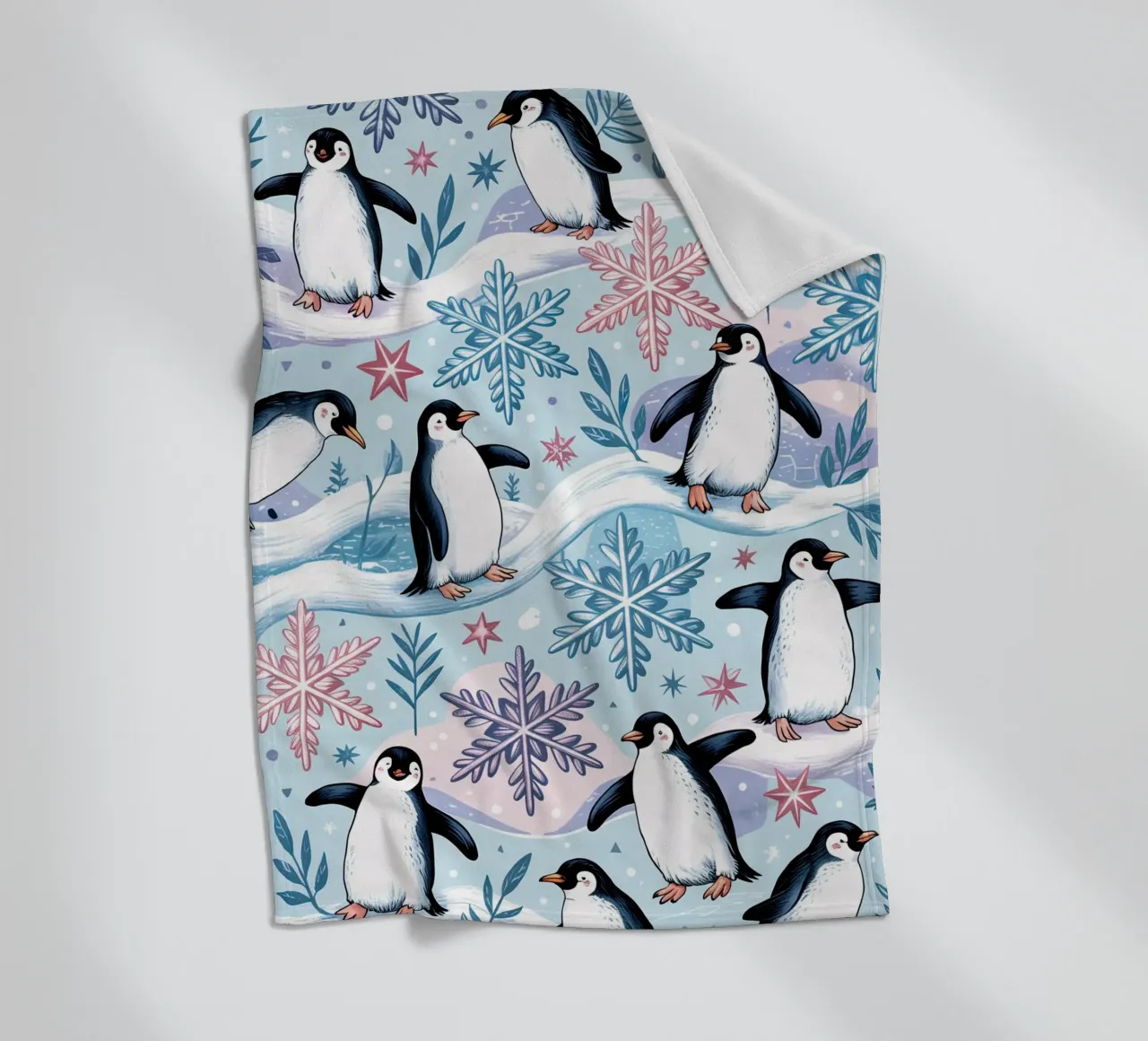 Simpatici pinguini e fiocchi di neve in un ambiente invernale coperta in pile da kidz&family