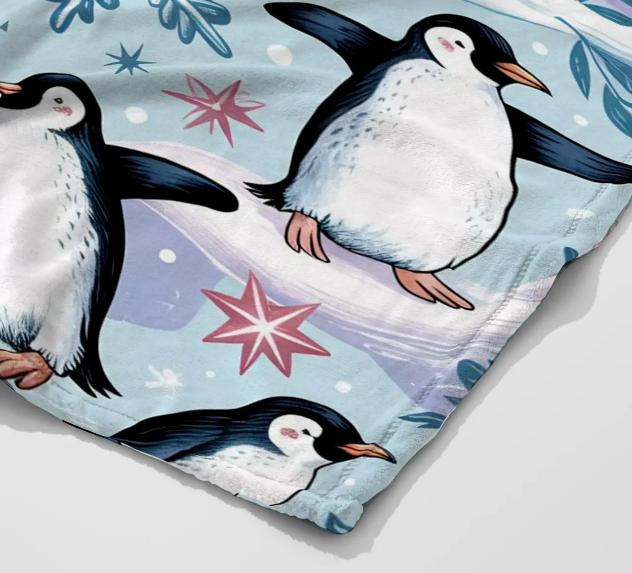 Simpatici pinguini e fiocchi di neve in un ambiente invernale coperta in pile da kidz&family