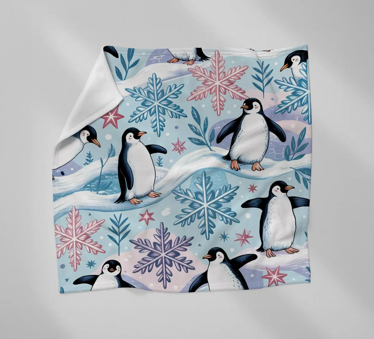 Simpatici pinguini e fiocchi di neve in un ambiente invernale coperta in pile da kidz&family