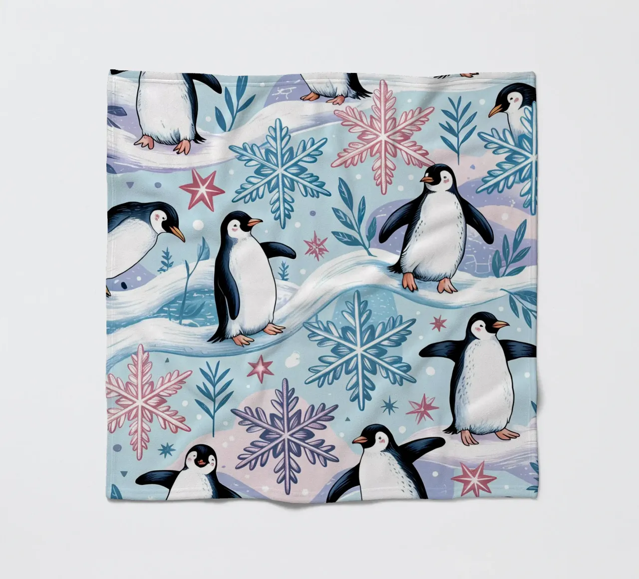 Simpatici pinguini e fiocchi di neve in un ambiente invernale coperta in pile da kidz&family