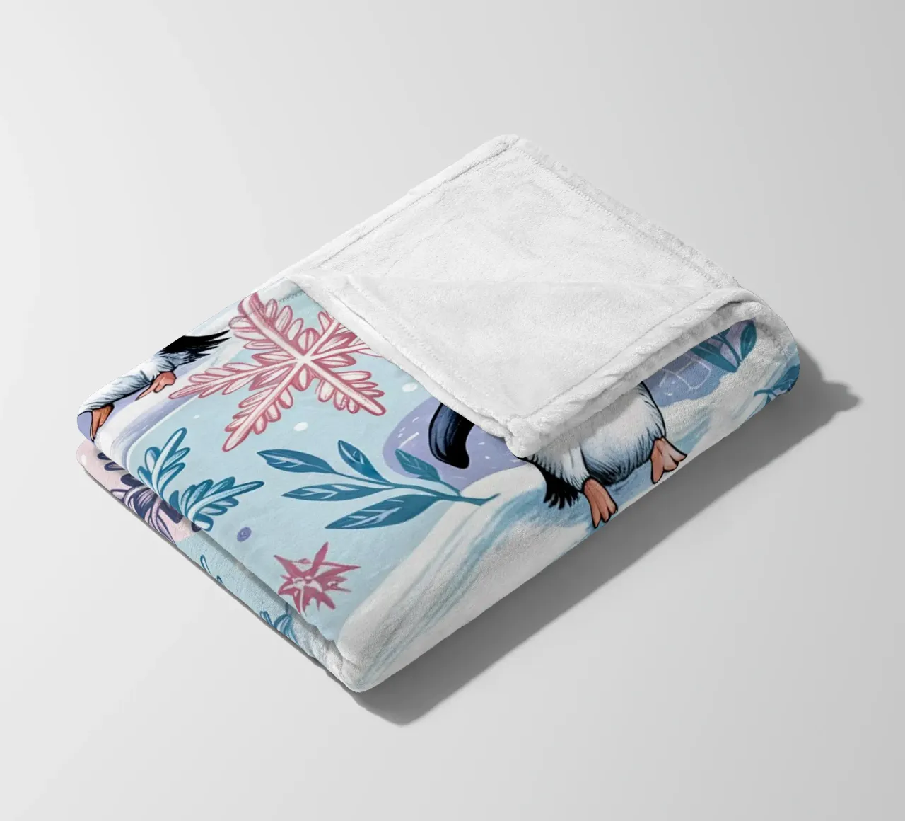 Simpatici pinguini e fiocchi di neve in un ambiente invernale coperta in pile da kidz&family