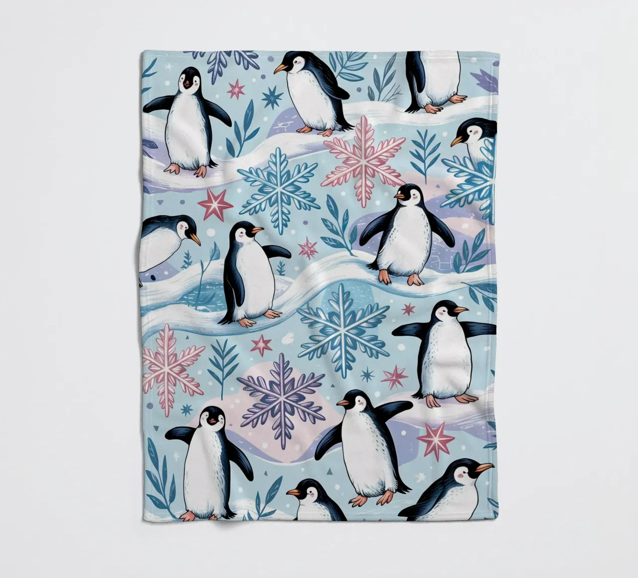 Simpatici pinguini e fiocchi di neve in un ambiente invernale coperta in pile da kidz&family