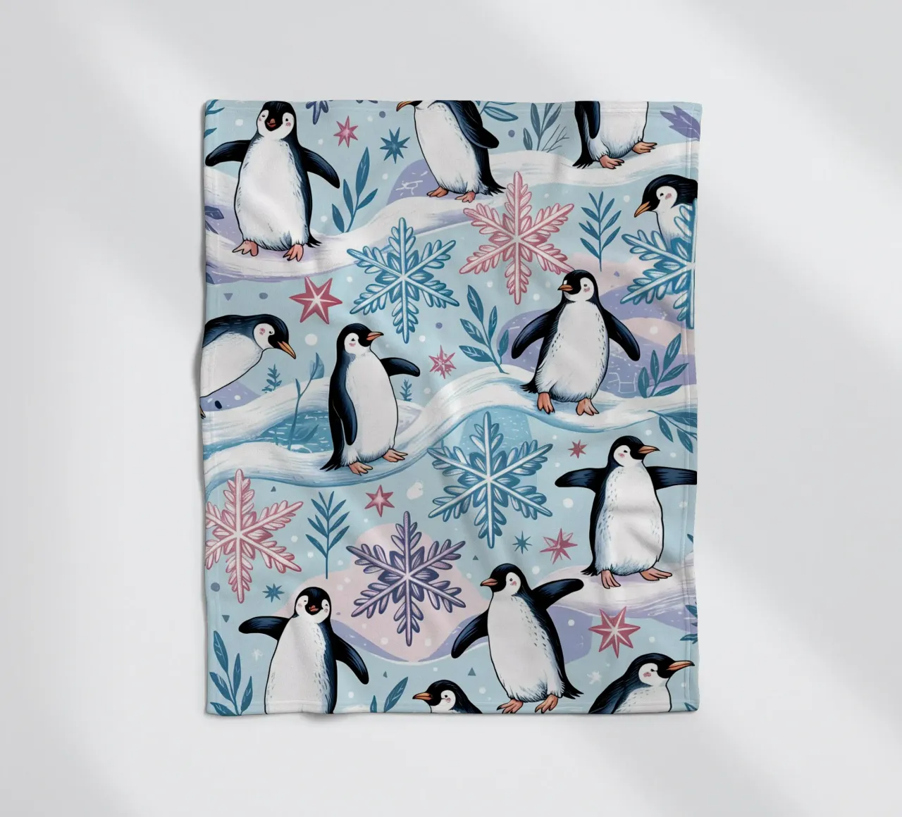 Simpatici pinguini e fiocchi di neve in un ambiente invernale coperta in pile da kidz&family