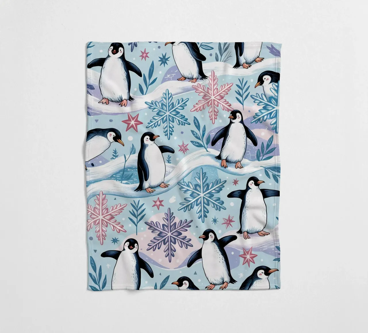 Simpatici pinguini e fiocchi di neve in un ambiente invernale coperta in pile da kidz&family