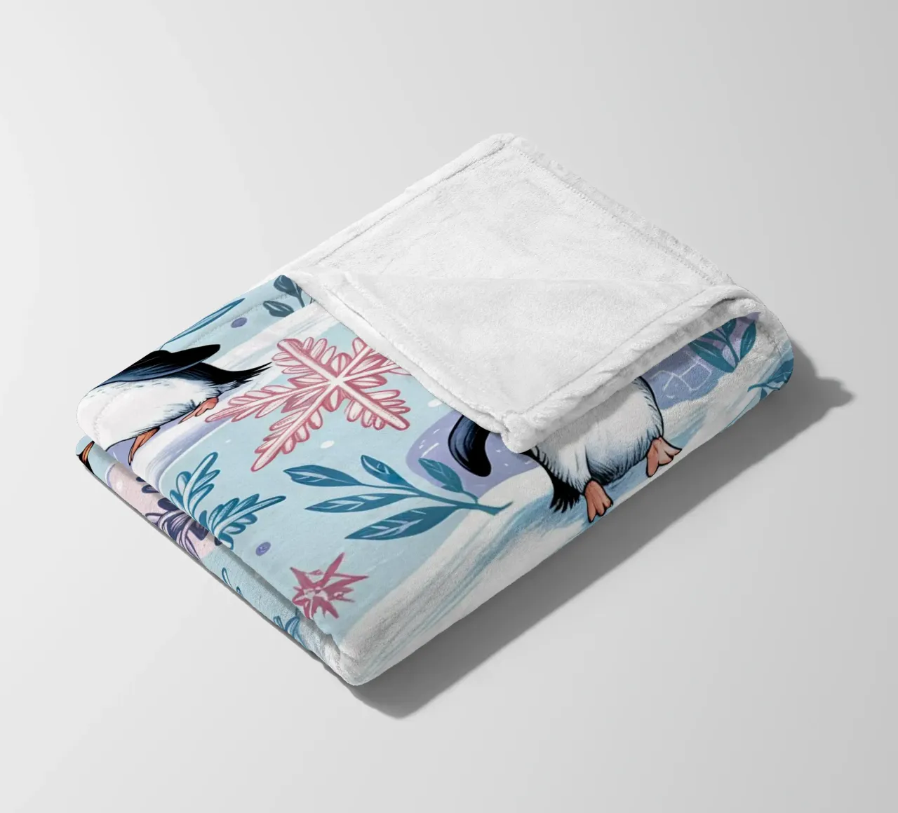 Simpatici pinguini e fiocchi di neve in un ambiente invernale coperta in pile da kidz&family