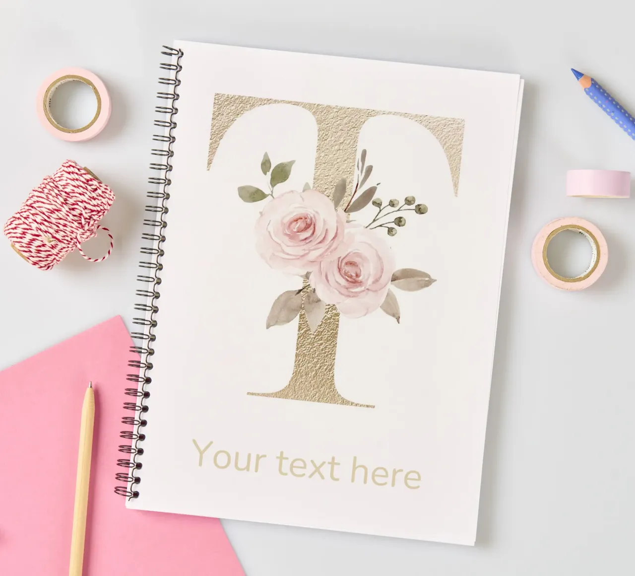 Letter T, Personalized Name Print, Personalized initial spiral notebook by The Custom Letter