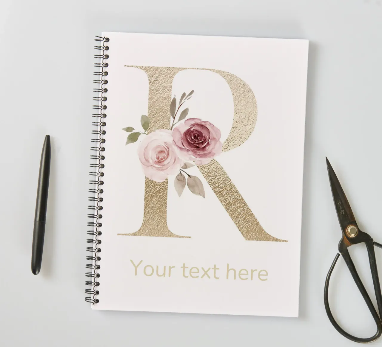Letter R, Personalized Name Print, Personalized initial spiral notebook by The Custom Letter