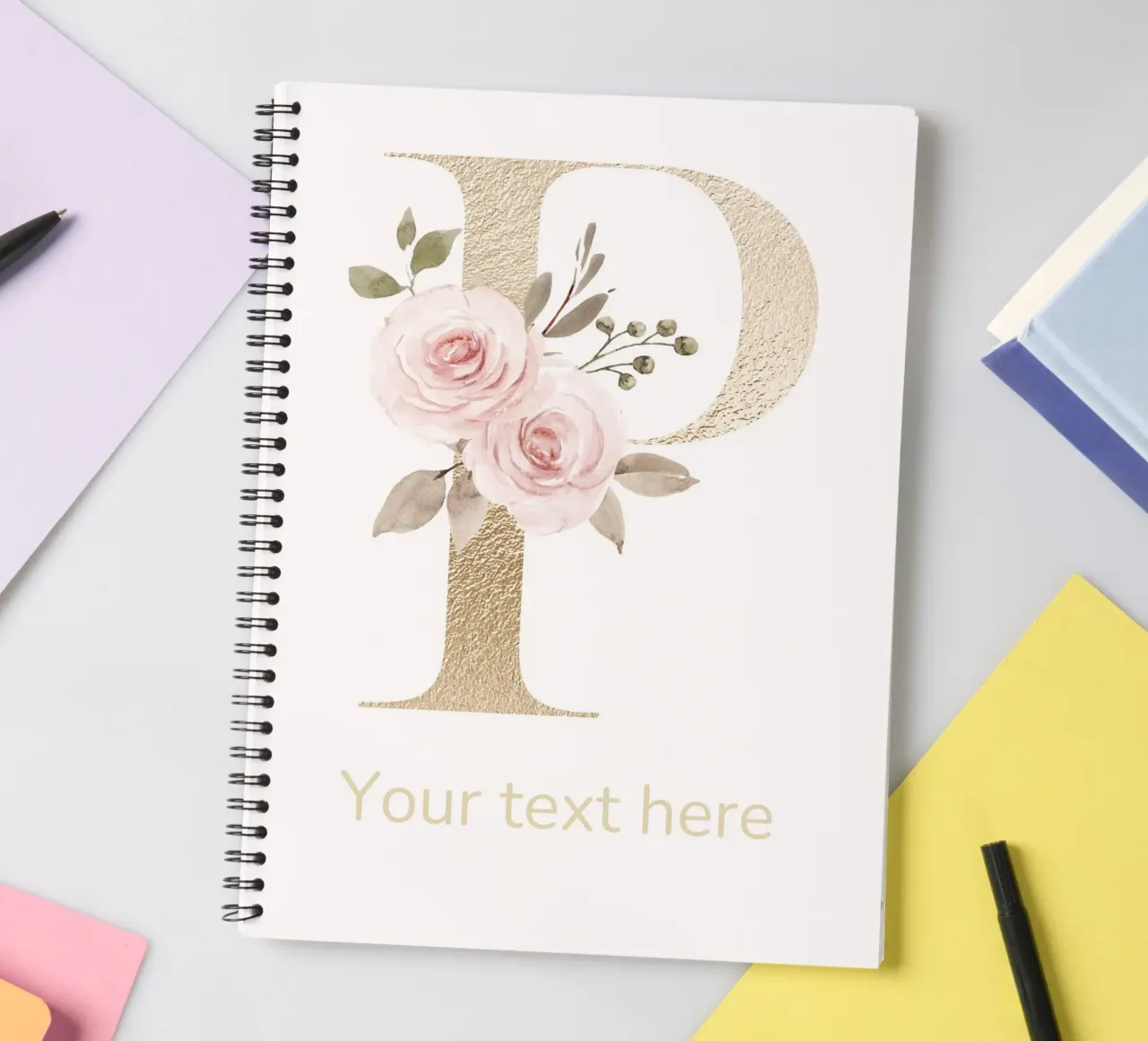 Letter P, Personalized Name Print, Personalized initial spiral notebook by The Custom Letter