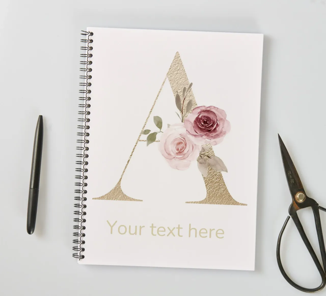 Letter A, Personalized Name Print, Personalized initial spiral notebook by The Custom Letter