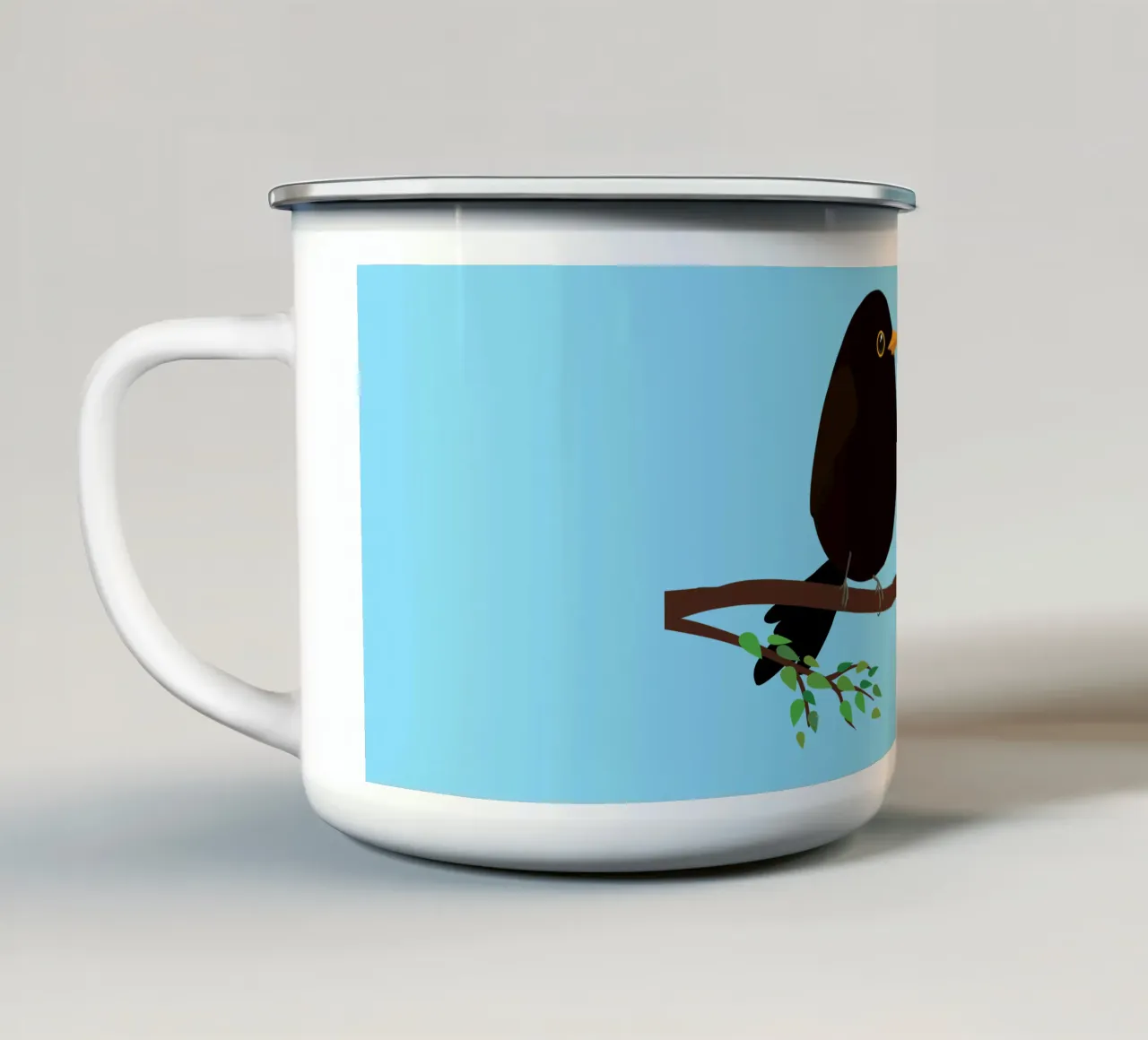 A couple of egg shaped blackbirds enamel mug by BwiseLizzy